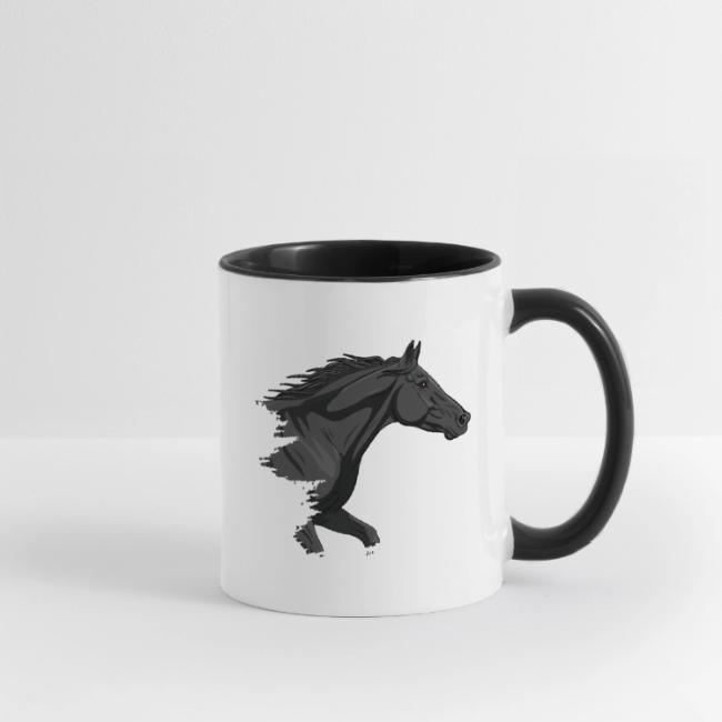 La t�te d'un cheval noir au galop
