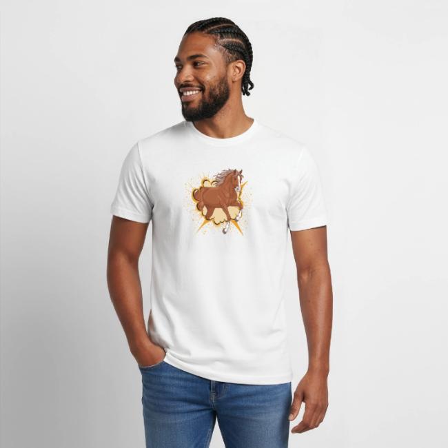 Un cheval alezan devant un phylact�re
