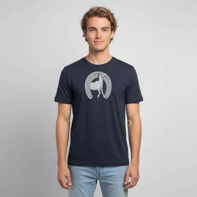 Un cheval gris dans un fer � cheval retourn�
