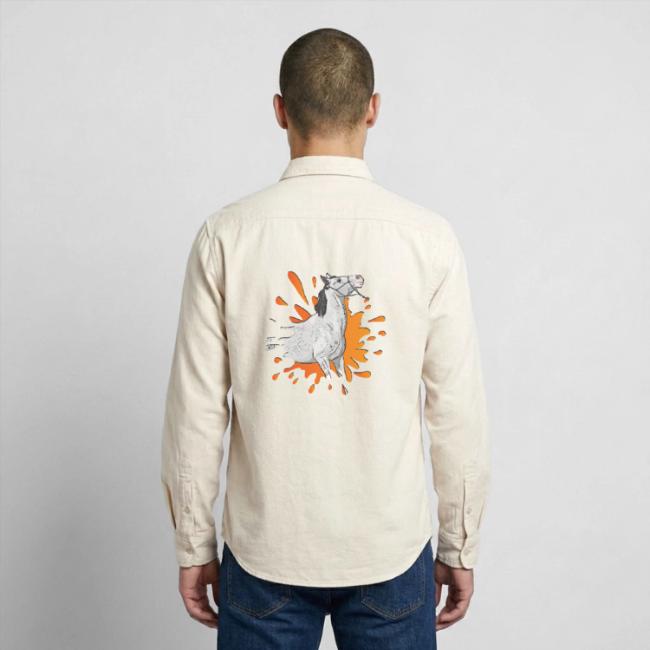 Un cheval gris dans une tache d'encre orange