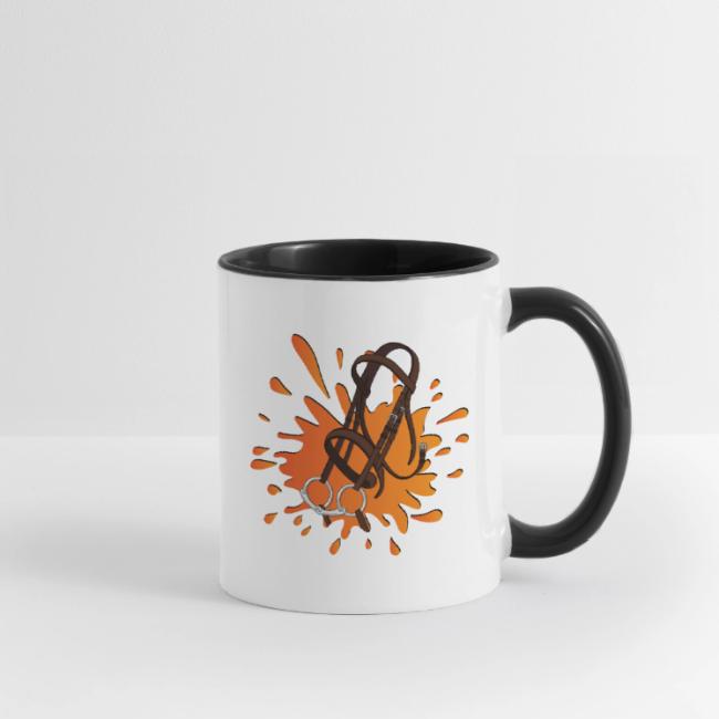 Un filet, bridon, devant une tache d'encre orange
