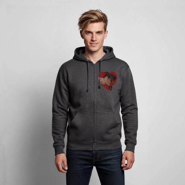 Le cheval Barbe Espagnol et un coeur rouge