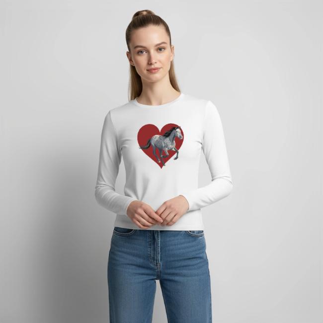 Un cheval gris au galop et un coeur rouge